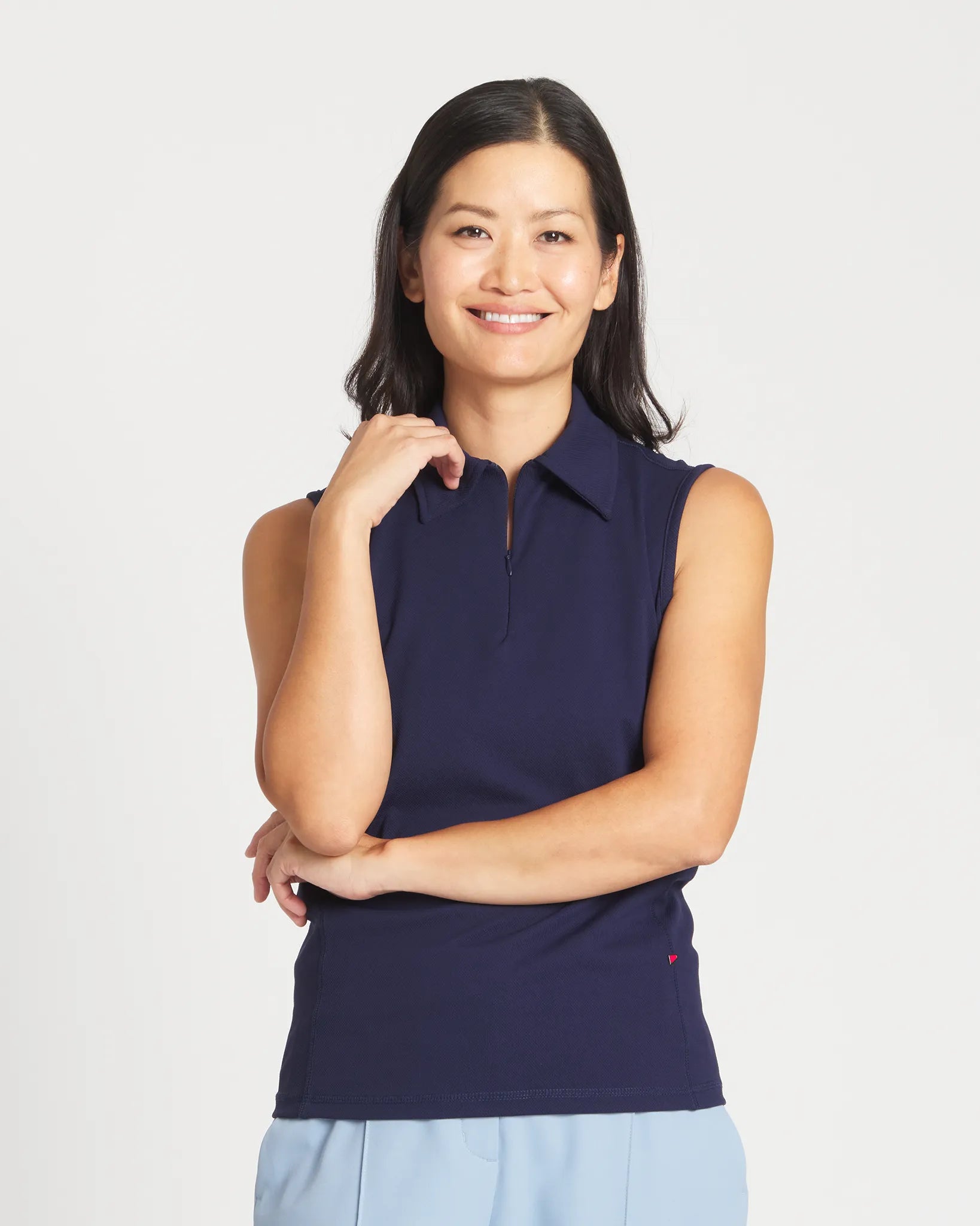 Navy || Erin Sleeveless Polo Mid
