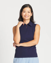 Navy || Erin Sleeveless Polo Mid