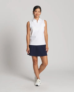 White || Erin Sleeveless Polo Front